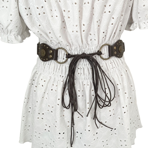 Western brown faux leather concho gold buckle Boho festival studded waist belt - Picture 9 of 15